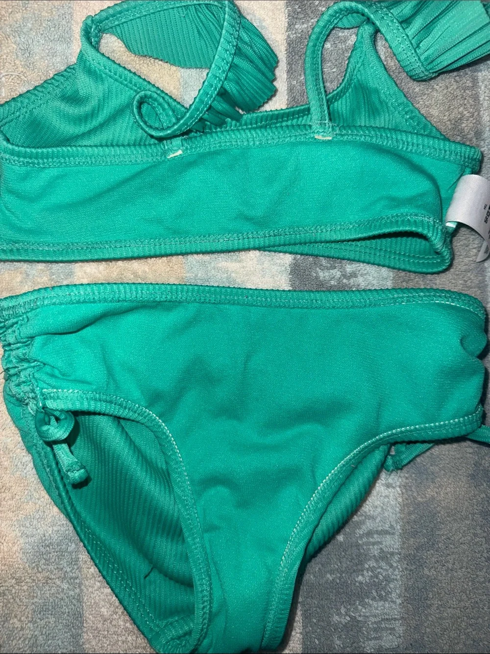 Girls Emerald Green Ribbed Two-Piece Bikini Swim Set